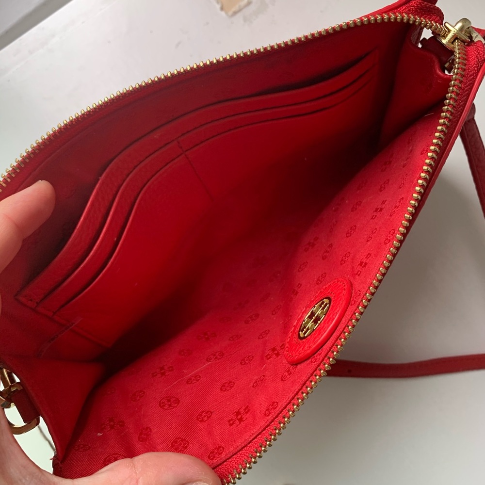 Tory Burch Everly Leather Red Mini Crossbody Bag Gem